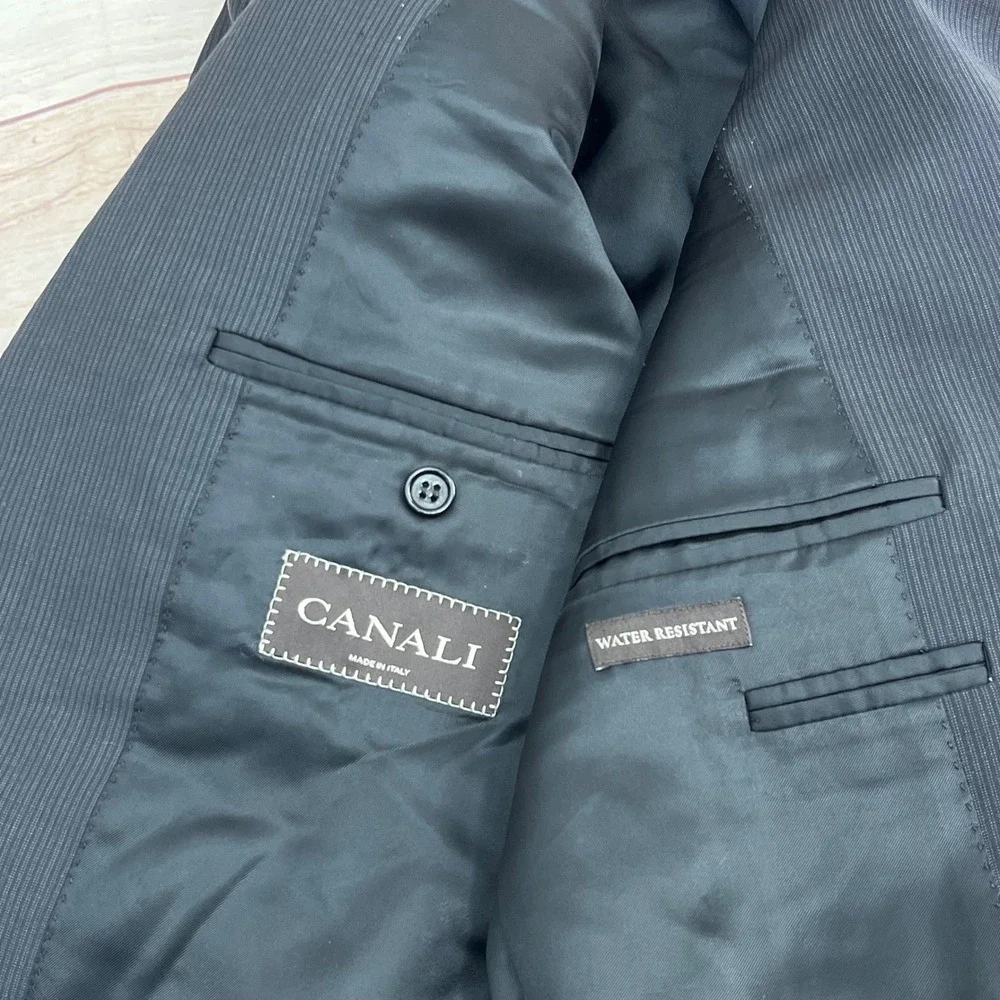 CANALI Suit Jacket Blazer Men's Charcoal Pinstripe 100%Wool Water Resistant 40US - Picture 5 of 11